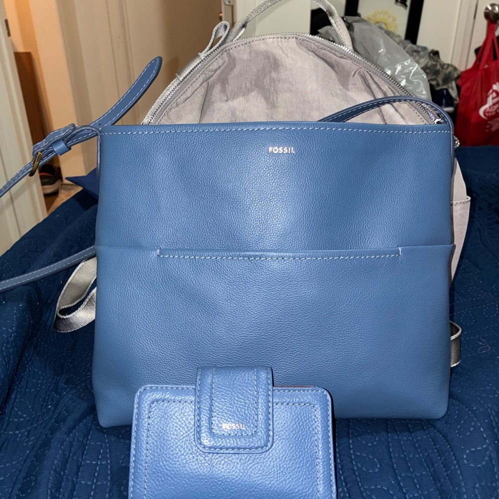 Fossil Blue Crossbody Bag and Wallet Set